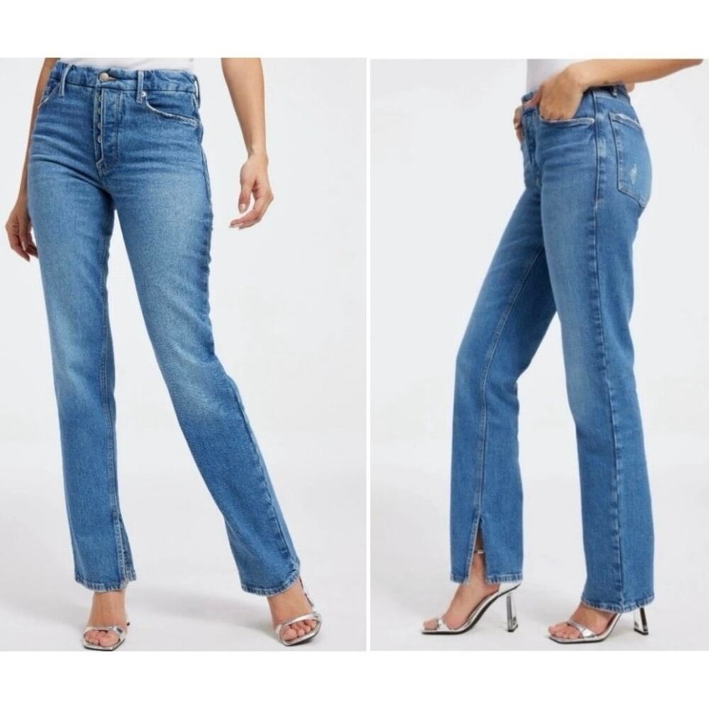 Good American Good Curves Straight Leg Jeans Split Hem Button Fly - Size 18
